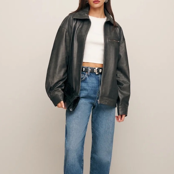 NWT Reformation Gray Leather Jacket - Picture 2 of 7